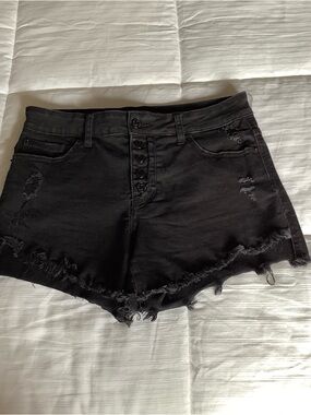 Just USA Black Distressed Button-Front Denim Shorts